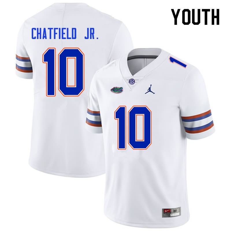 NCAA Florida Gators Andrew Chatfield Jr. Youth #10 Nike White Stitched Authentic College Football Jersey PKL3564DF